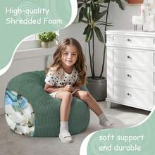 Bean Bag Chair For Kids 8-12, Toddler Beanbag Bed Corduroy, Convertible Child Bean Chair To Floor Mattress With Filler, Kid Reading Comfy Lounge Couch For Boys And Girls Bedroom, Green - Mint Green - View 7