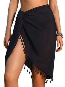 1pc Beach Sarong Cover Up Wraps For Women Swimsuit Coverups,Tassels Bikini,Short Skirts For Swimwear - A - View 13