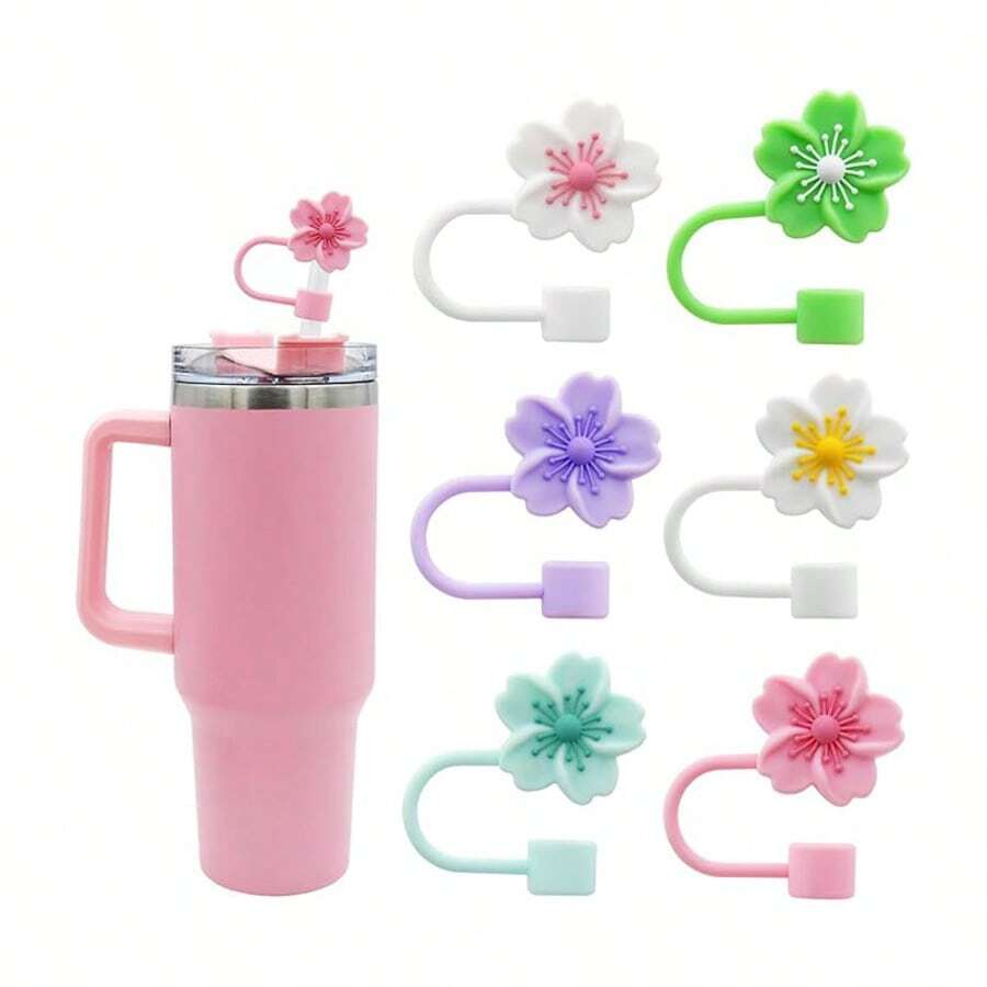 1/2/3/4/5/6/7/8 piezas Tapa de silicona con diseño de flor compatible con accesorios para taza , tapas reutilizables para sorbetes de 10 mm (0.4 pulg.), a prueba de polvo, para decoración de fiestas, regalo para el Día de la Madre. - Multicolor - Ver 1