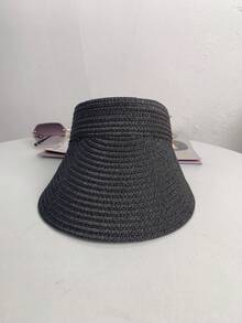 1 件可折叠草编遮阳帽，波西米亚风格宽边编织太阳帽，户外旅行沙滩防晒帽，夏季女士可折叠帽子 - B - 查看 2