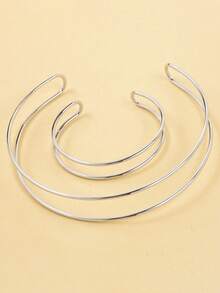 1set Fashionable Gold Double-Layer Linear Metal Choker And Bracelets Suitable For Women's Simple And Luxurious Jewelry Set For Daily Wear - Yellow Gold - View 4