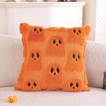 1 pieza Funda de almohada decorativa de peluche acolchado con diseño bordado de fantasma 3D lindo de Halloween, regalo festivo y decoración de fiesta (solo funda, sin relleno)