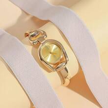 1pc Women's Minimalist Green Horseshoe-Shaped Case, Colorful Dial, Alloy Band Quartz Watch, Fashionable For Everyday Wear - Gold - View 5