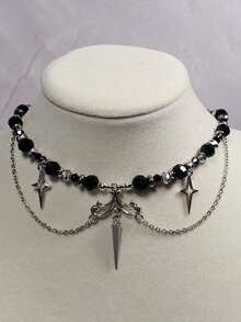 1pc Hollow Star Rivet Crystal Beaded Geometric Pendant Fringe Punk Necklace, Multi-Color Stainless Steel, Suitable For Lady's Dance, Music Festival, Party And Daily Wear Accessories - Nhiều màu - Xem 7