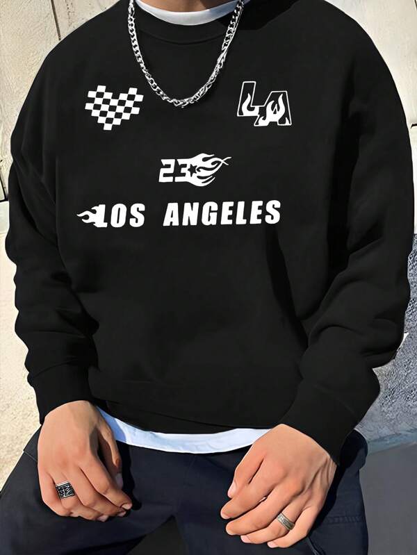 Men's New Casual Sweatshirt For Spring And Autumn, Racing Service Los Angeles Print Pattern, Suitable For Outing, Friends, Racing Team Uniform, Outdoor Travel, Daily Casual Wear, Gym/Fitness Workout, Sports Outfit, Lightweight Sports Sweatshirt, Comfortable Sports Climbing Fishing Versatile Short Sleeve Sweatshirt