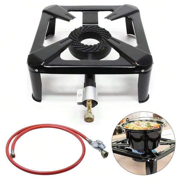 Gaskocher Hockerkocher Tragbarer Campingkocher 4 Bein 8 KW mit 1,5m Schlauch und 50 mbar Druckminderer für Camping, Picknick, Jagd, Angeln und Grillen im Freien