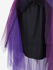 Skirts For Women,Renaissance Period Tulle Asymmetrical Skirt, Halloween Victorian Era Role-Playing Costume Layered Versatile Fairy Skirt High And Low Asymmetrical Hem Skirt Mesh Layered Skirt - 紫色 - 查看 6