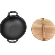 Wok Non Stick Cast Iron Wok With Lid, 7.9 Inch Stir Fry Pan With Flat Bottom, Small Heavy Duty Uncoated Traditional Cookware With Dual Integral Handles For All Cooktops - Black - View 5