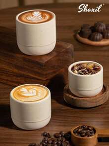 shoxil 1pc Ceramic Coffee Cup, Coffee Mug, Tea Cup, Tea Mug, Latte Mugs, Espresso Cups, Microwave And Dishwasher, Gifts, Used For Weddings, Festival - Beige - View 4