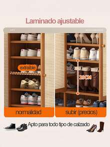 Zapatero de Bambú y Placa Compuesta - Modelo 8 Niveles, Ideal para Entrada - Multicolor - Ver 6