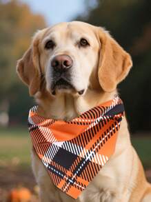 2pcs Fall Dog Bandanas, Thanksgiving Decoration Saliva Towel, Orange & Red & Balck Buffalo Plaid Pet Scarf, Festival Holiday Halloween Bandana For Puppy Medium And Large Dogs Pet Supplies,Autumn Party Favors,24.4 X 17.3 Inches
