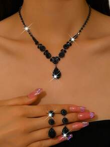 1 Set Punk Dark Style Kristall Ohrringe & Halskette Set, geeignet für Frauen Hochzeit, Bankett, Party, Urlaubsgeschenk