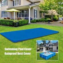 Cubierta de piscina de burbujas de PE duradera - Aislamiento térmico, a prueba de polvo, para uso en todas las estaciones para piscinas y spas, color azul y blanco, fácil instalación con cuerdas y accesorios, cubierta de piscina sobre el suelo cuadrada con marco, azul - Azul - Ver 10