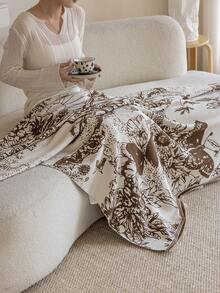 1 件仿羊绒咖啡色抽象蝴蝶提花沙发毯，户外野餐保暖毯，宠物毯，办公室露营披肩空调被，简约礼物，适合日常使用户外地毯 - 咖啡棕 - 查看 7