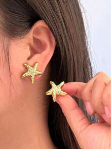 3 Pairs Elegant Women's CCB Starfish And Seashell Stud Earrings