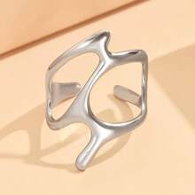 1 pieza Anillo hueco personalizado, Anillo de coral oceánico, Anillo asimétrico, Anillo de acero inoxidable 304, Adecuado para hombres y mujeres para uso diario y fiestas, Excelente para fiestas de playa de verano, regalo del Día de la Madre, temporada de regreso a clases - Plateado - Ver 2