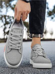 Men's Canvas Casual Sneakers With Letter Print Design, Flat, Anti-Slip, Suitable For All Seasons