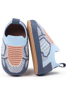 1 Pair Of Infant Shoes, Knitted Mesh Breathable Upper, Pu Leather Non-Slip Sole Design, Suitable For Indoor And Outdoor Learning To Walk, Soft Flat Shoes For Infants.