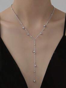 1 pieza Collar de acero inoxidable con baño de oro de 18K y borla larga con perlas, collar elegante para mujer