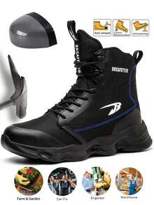 1 双男靴轻便安全工作靴，适用于男士钢头靴，防刺穿外底，防滑透气黑色工作鞋运动鞋男靴，EVA 鞋底防刺穿，工作运动鞋坚固耐用，舒适，工厂，户外，仓库，制造，徒步靴