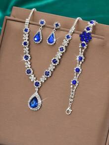 1 套女士时尚首饰套装，包含项链、耳环和手链 - 907660寶藍色套裝 - 查看 4