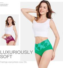 Women's Cotton High Waist Tummy Control Panties Jacquard Ladies Panty Multipack - Comfort - 簡訊 02 - 5 條裝 - 多種顏色 02 - 查看 3
