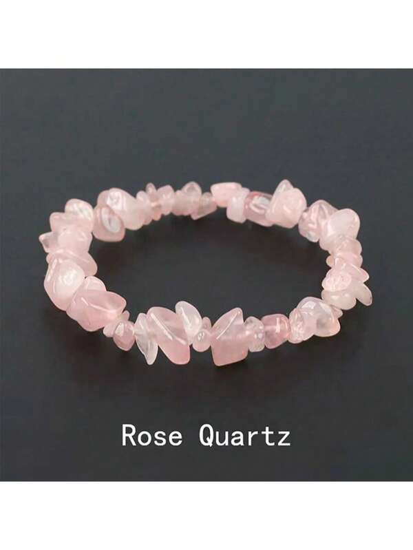 1 pulseira casual elegante com contas de pedra assimétricas de natural rosa, adequada para uso diário feminino