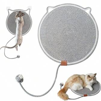 1Pc Multi-Functional Cat Scratch Pad, Medium Size, Thickened, Hollow Cat Ear Design Scratching Mat With Self-Playing Ball Toy, Can Be Used As Floor Scratching Board, Litter Mat, Cat Bed, Playing Toy, Wall Guard Mat