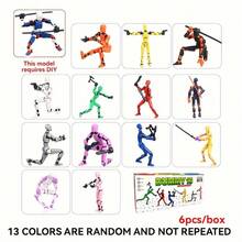 活动人偶模型套装 6 件装 - 带配件的铰接式人偶，适合 3-6 岁儿童的创意 DIY 玩具套装，ABS 材质 - 彩色 - 查看 6