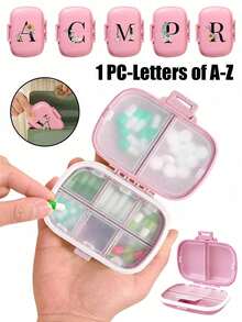 便携式 8 格密封药盒，防尘防潮，一周 7 天使用，黑色雏菊向日葵字母艺术字母设计，药丸、胶囊和维生素收纳盒，首字母旅行药丸收纳盒，8 格便携式 A-Z 字母药盒，每日维生素药盒，口袋钱包药品收纳盒小药丸容器，字母 ID 吊饰收纳盒 - 彩色 - 查看 2