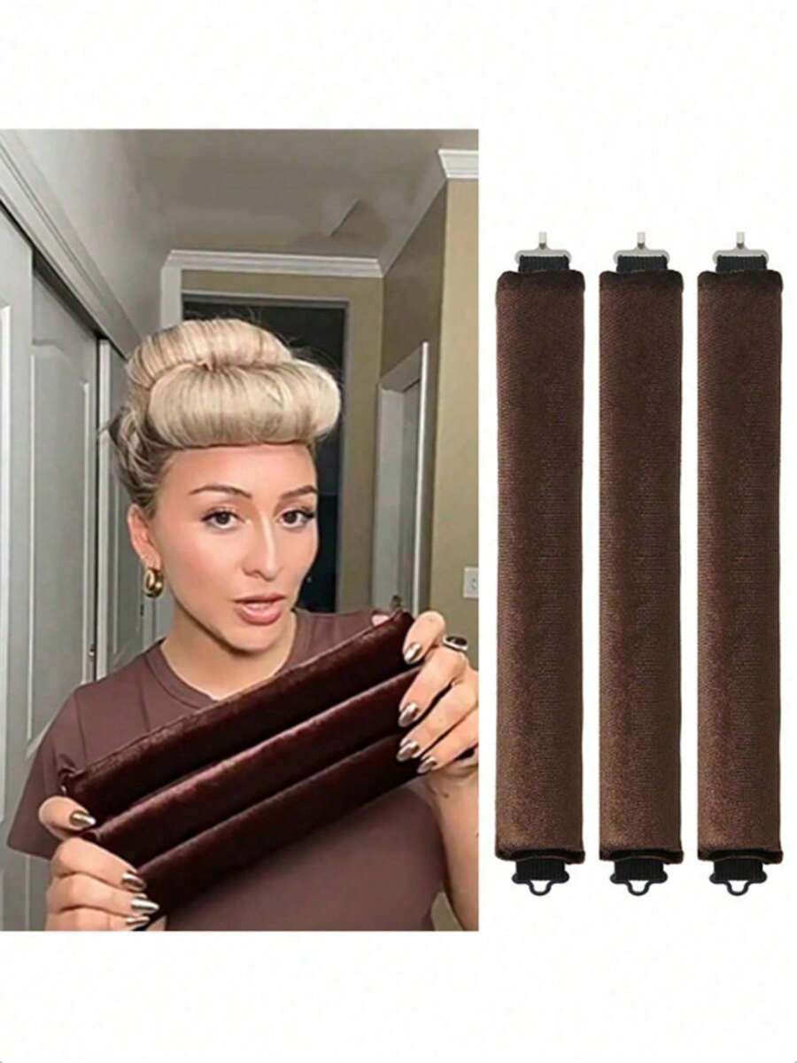 3/1 件无热卷发器隔夜吹干卷发器，配有奢华包包丝巾，无热卷发器头带，适合睡眠，无热卷发器头带带钩，适合所有发质，适合大波浪卷发和睡前卷发，3 厘米超大直径，非常适合懒散的人、返校、旅行度假必需品、女士发饰