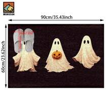 1 pièce Tapis antidérapant de salle de bain avec motif de citrouille fantôme d'Halloween, en matériau de cachemire artificiel, avec décoration moelleuse, convient pour les portes, les salles de bain, les cuisines et autres occasions, lavable en machine, antidérapant, décoration quotidienne, peut être offert en cadeau