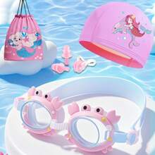 1 Set Cartoon Design Swimming Goggles, Beach Bag, Nose Clip, Ear Plugs, Swim Cap, Swimming Accessories Set