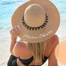 Bride Beach Hat, Pom Pom Sun Hat, Personalized Mrs Gift, Floppy Hat, Bachelorette Party Gift, Bridal Shower Gift, Bridesmaid Gift - Multicolor - View 5