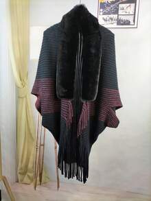 1 chiếc khăn choàng cổ lông giả màu trơn cho nữ, áo khoác cardigan hàng ngày cho nữ, áo choàng ngoài trời ấm áp thoải mái, thiết kế tinh tế kiểu kimono cho trang phục hàng ngày - màu đặc - Xem 14