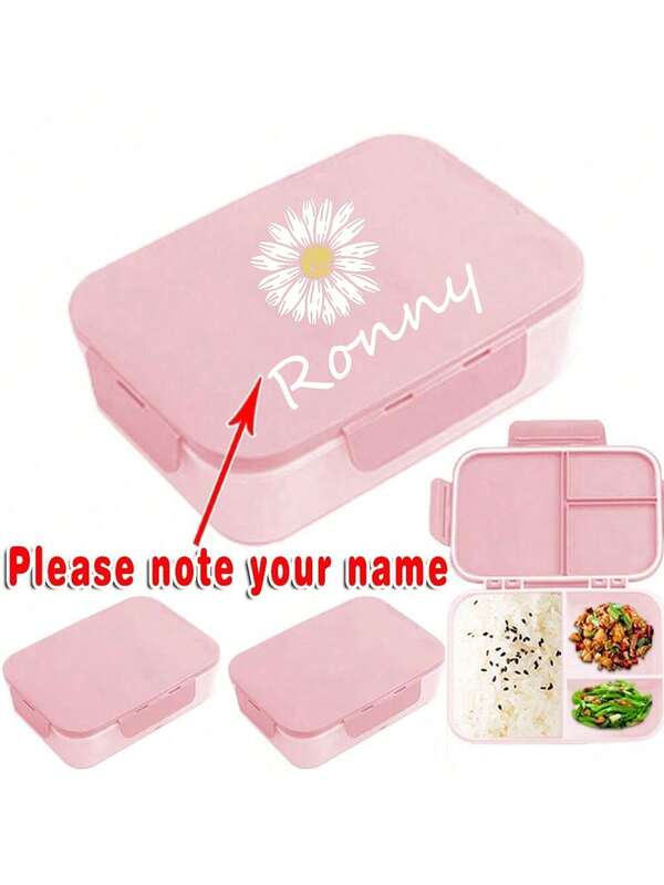 Customized Name Portable Bento Box Triple Grid Style Lunch Box Built-In Utensils Fork Spoon Meal Prep Container With Triple-Sided Buckle Design Flip-Top Lid For Organized Meals Ideal For Work School And On-The-Go ,Space-Saving Stylish,Adorable,Colorful Custom,Personalized,Unique Ideal Gifts For Her Friends,Son,Daughter,School Students,Workers,Kids School,Home,Office