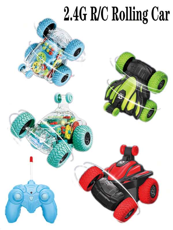 RC-2,4G Elektrisches Auto mit 4-Wege-Fernbedienung - Kinder Funkferngesteuertes Auto - Cooles Stuntvehikel mit 360-Grad-Drehfunktion - Spielzeugauto mit Beleuchtung - Geschenk für Jungen, Schulanfang