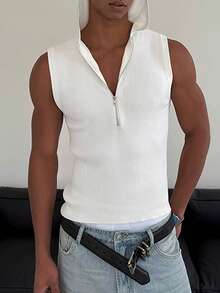 Áo ba lỗ không tay có mũ trùm đầu có khóa kéo thời trang giản dị dành cho nam trẻ - trắng - Xem 2