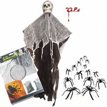 1 pieza Decoración colgante de cara de fantasma con cabeza de calavera de estilo gasa de Halloween, accesorio decorativo de cabeza de calavera espeluznante para puerta/entrada