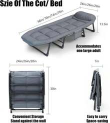 75 Inch Foldable Bed Extra Thick Memory Foam Mattress, Lightweight Yet Sturdy, Instant Setup Compact Storage, 6 Adjustable Positions, 500lbs Heavy Duty Sleeping Cot Bed For Camp, Travel, Room, Office Home & Camping Use