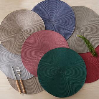 Woven Round Placemats, 1pc/2pcs/4pcs/6pcs Set Washable Non-Slip Placemats For Dining Table 15-Inch, Suitable For Family Gathering, Wedding Party (Grey, Black, Khaki, Blue, Oakwood, Red, Pink, Green)
