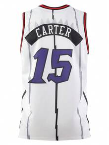 Atonmore 男子篮球球衣，白色15号，刺绣缝制篮球无袖背心 - 白色 - 查看 2