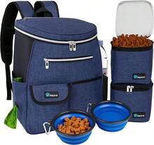 Dog Travel Bag Backpack, Airline Approved Dog Bags For Traveling, Puppy Diaper Bag Supplies, Pet Camping Essentials Hiking Accessories Dog Mom Gift, Food Container, Collapsible Bowls, Navy Blue - 藏蓝色 - 查看 1