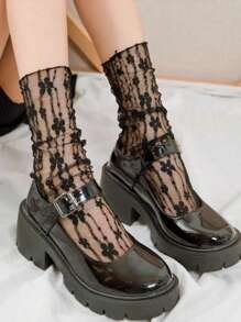 5 Packs Women Summer Ultra Thin Floral Transparent Ice Glass Filament Long Tube Korean Lace Medium Tube Crystal Socks Lolita Socks