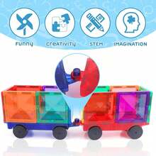 2 件磁性砖块汽车卡车车轮套装兼容磁性砖块适用于儿童幼儿学龄前礼物玩具（颜色随机），磁性砖块建筑，汽车磁铁，儿童玩具 - 彩色 - 查看 5