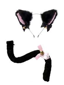 5PCS Dress Cute Cat Cosplay Props Cat's Ears (Steamed Cat-Ear Shaped Bread) Hair Hoop Cat Paw Gloves Cat Tail Accessories Set Halloween