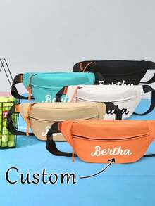 [可定制] 个性化文字/姓名男女通用斜挎包/腰包，日常休闲使用，时尚百搭，小巧轻便，情人节、母亲节、周年纪念日、生日的最佳礼物 - 彩色 - 查看 2