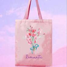 1 Piece Single-Sided Tote Bag Shoulder Bag Large Capacity Fashion Simple Casual Versatile Shopping Shopping Light Portable Class Student Bouquet Customizable Name Copywriting Personalized Unique