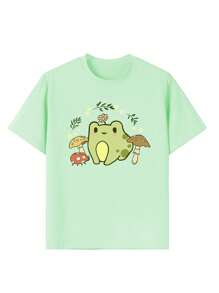 1 pieza Camiseta de manga corta con cuello redondo y estampado gráfico informal para niñas y estudiantes en verano, camiseta de moda joven con estampado de letra en inglés que inspira