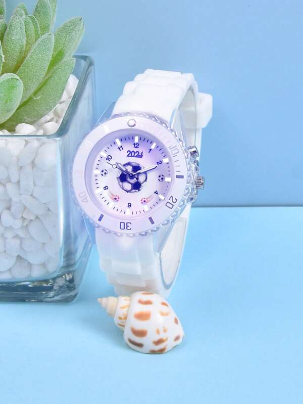 Boys' Gift: Soft Silicone Strap Soccer Sports Watch, LED Light Up Quartz Wristwatch For Boys